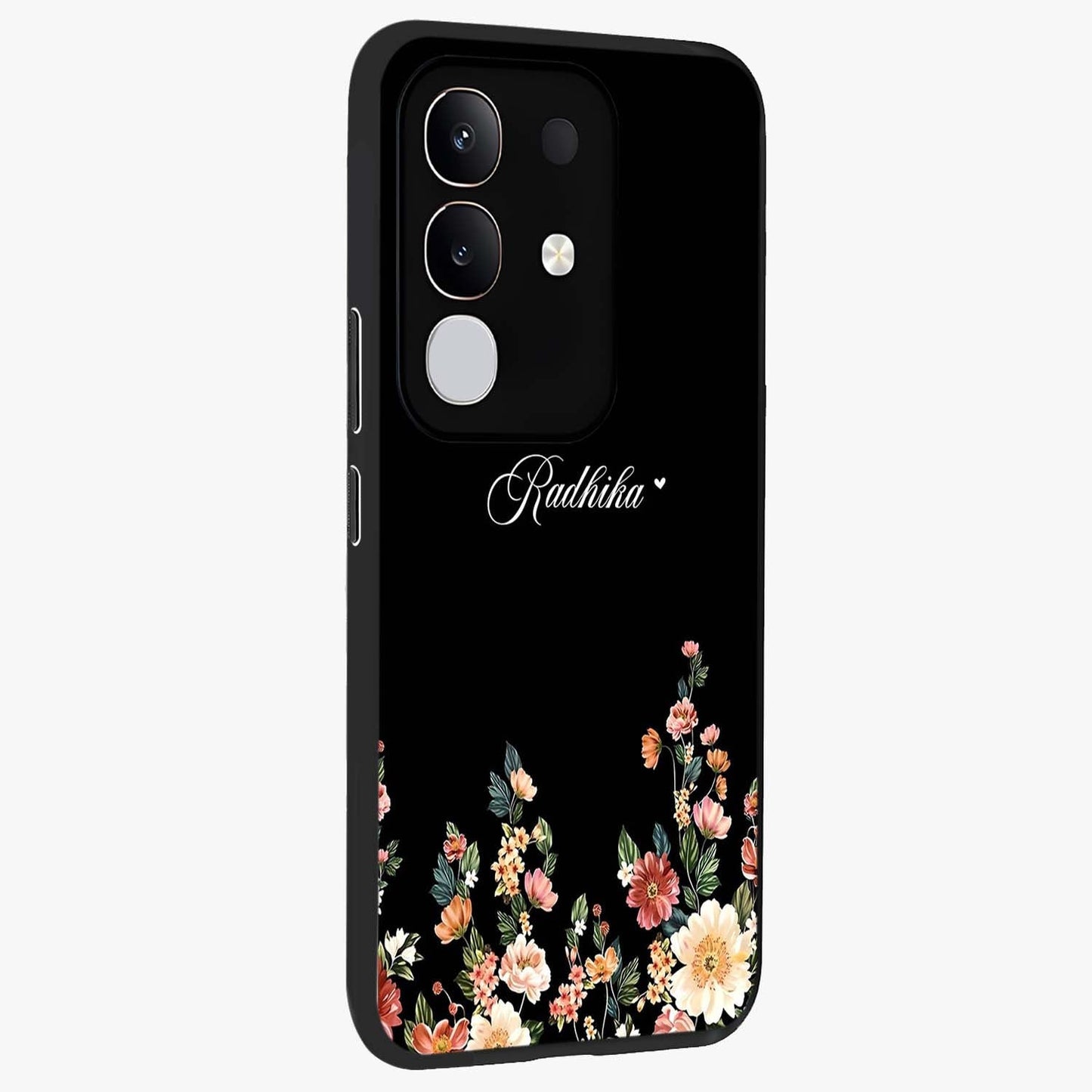 Floral Design With a Custom Personalized Name Glass Case upright view showcasing delicate floral artwork with personalized aesthetic style.