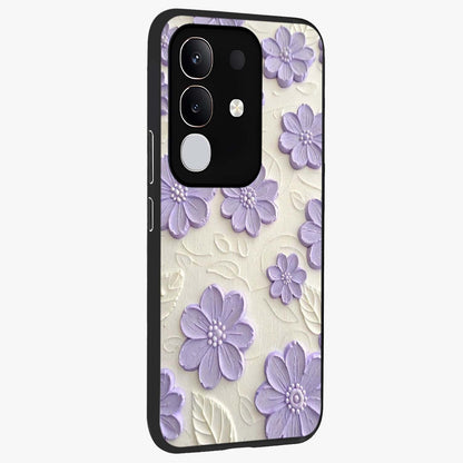 Floral Wall Art With Purple Flowers Glass Case upright view showcasing elegant purple flower artwork with decorative floral theme.