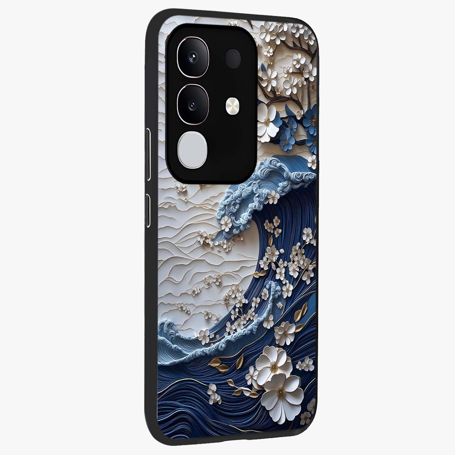 Floral Wave Origami Glass Case upright view showcasing creative floral origami artwork with artistic decorative theme.