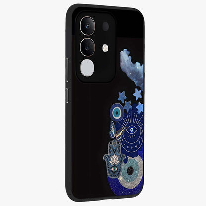 Galactic Charm Cluster Glass Case upright view showcasing glowing cosmic charm artwork with magical celestial style.