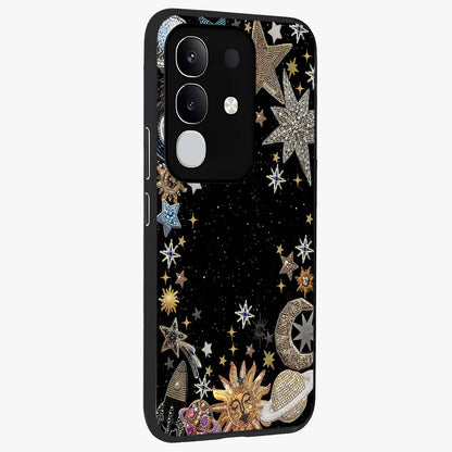 Galactic Jewel Stars Glass Case upright view showcasing glittering star jewel artwork with vibrant galaxy theme.