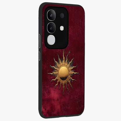 Golden Sun Minimalism Glass Case upright view showcasing simple golden sun artwork with elegant minimalist style.