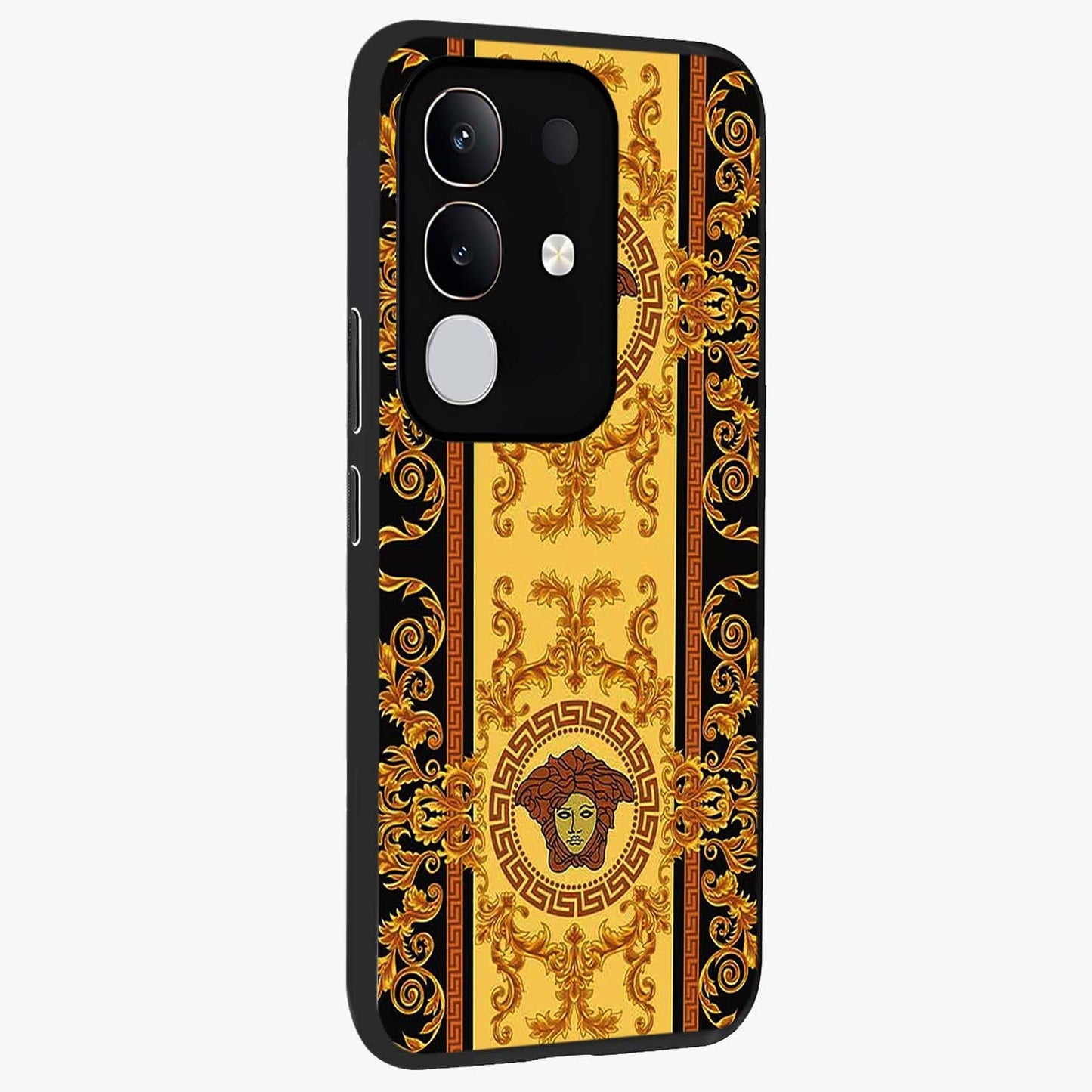 Golden Lotus Glow Glass Case upright view showcasing luminous lotus artwork with peaceful divine theme.