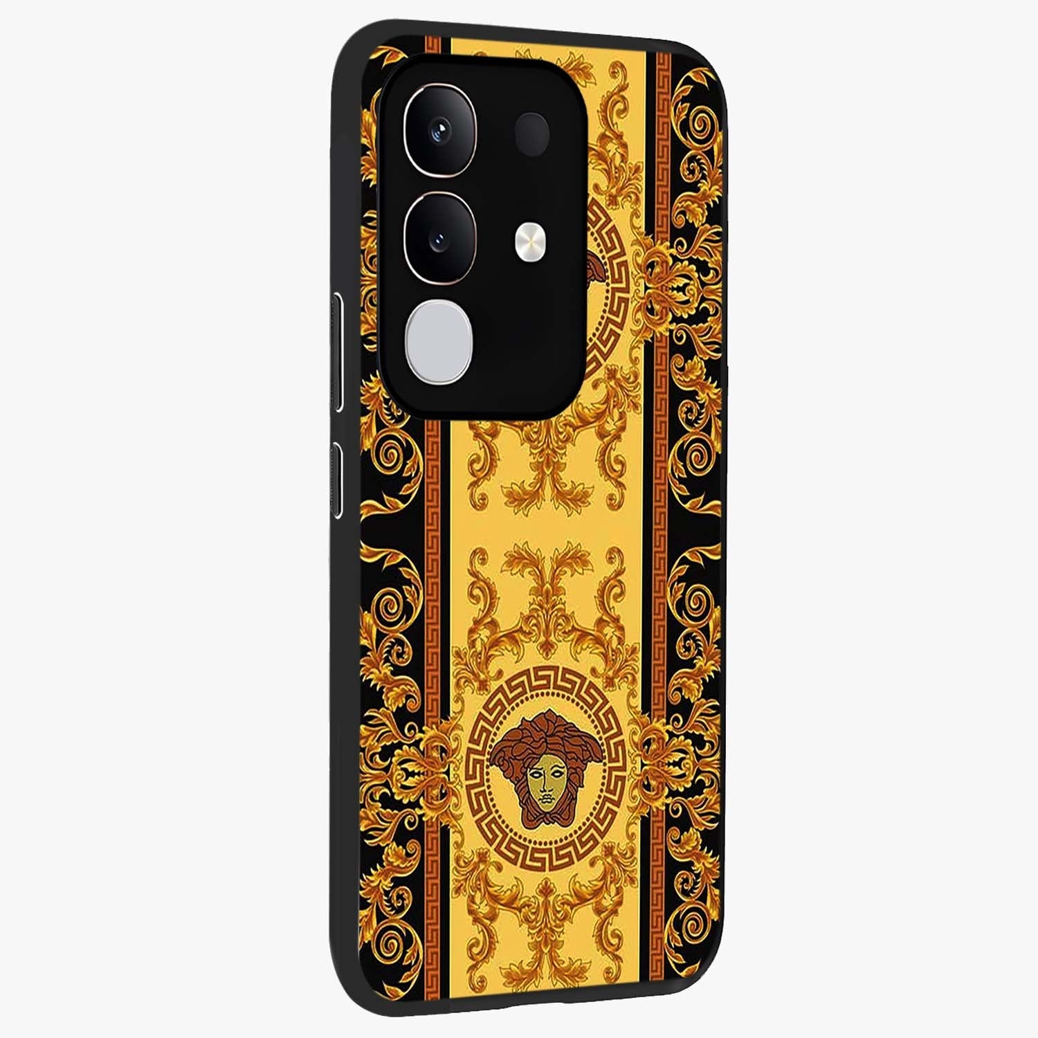 Golden Lotus Glow Glass Case upright view showcasing luminous lotus artwork with peaceful divine theme.