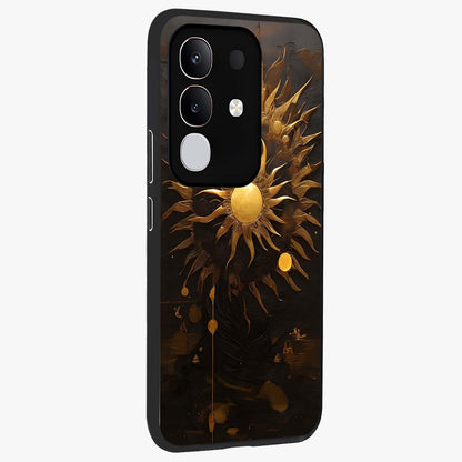 Golden Sun Majesty Glass Case upright view showcasing haunting graveyard artwork with dramatic dark theme.