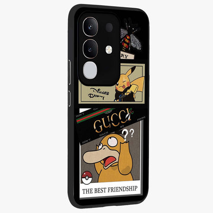 Gucci Play Mashup Glass Case upright view showcasing trendy luxury inspired artwork with modern fashion theme.