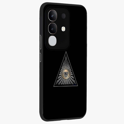 Illuminati Evil Glass Case upright view showcasing striking illuminati artwork with mysterious symbolic theme.