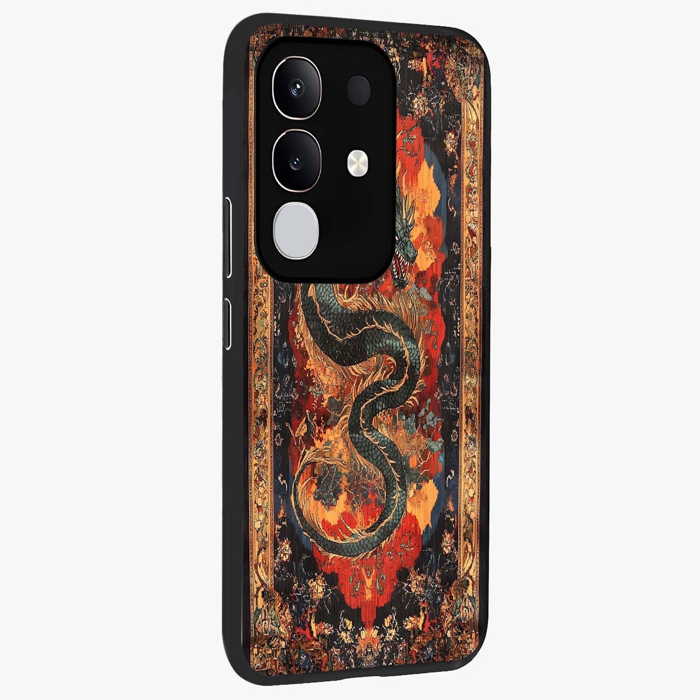 Inferno Dragon Soul Glass Case upright view showcasing intense dragon artwork with fantasy fire theme.