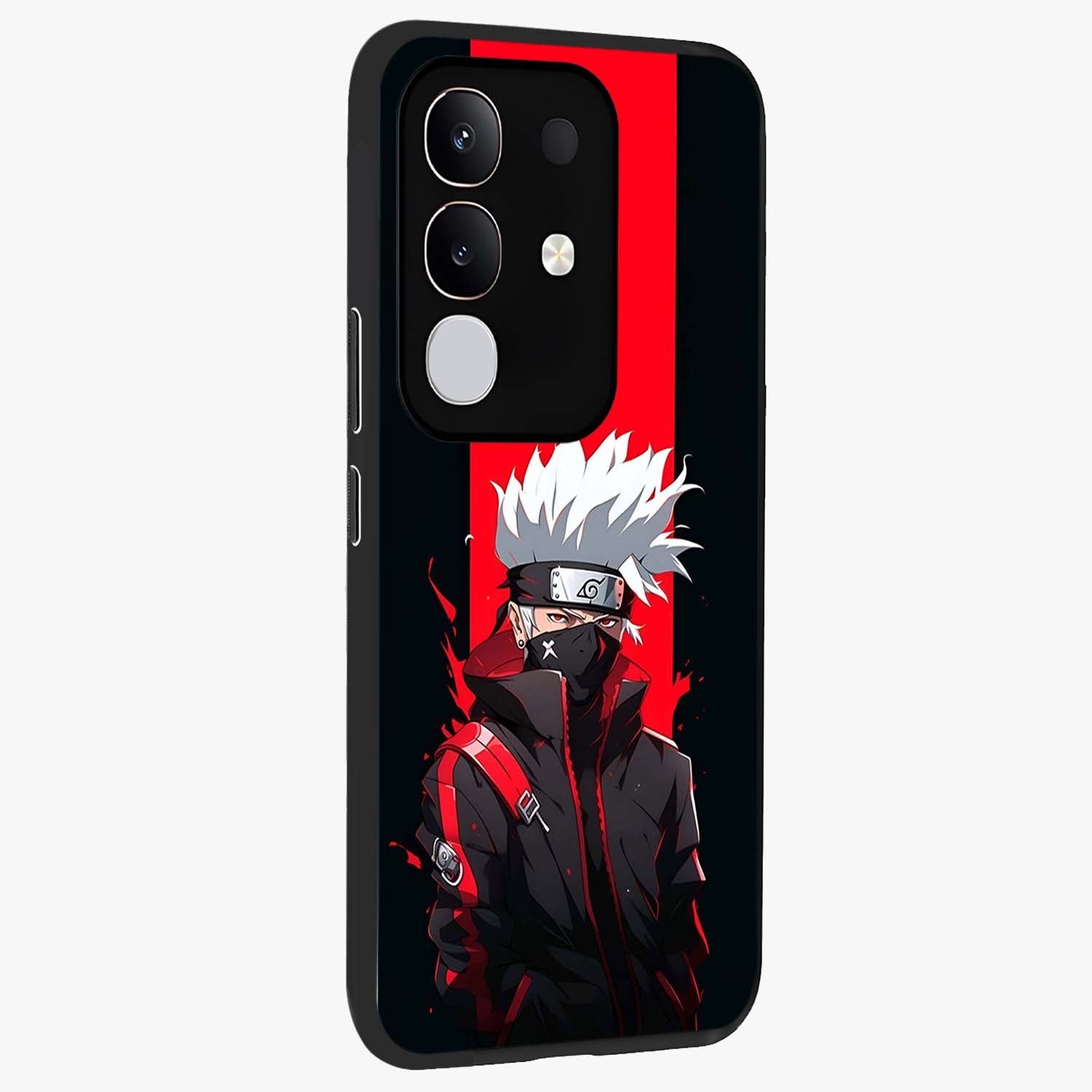 Kakashi Scarlet Shadow Glass Case upright view showcasing intense anime ninja artwork with dark action theme.