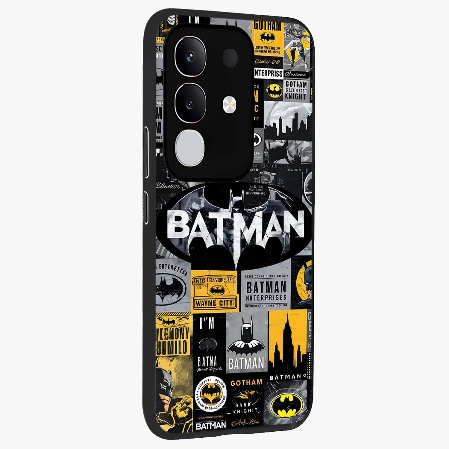 Knight Gotham Rise Glass Case upright view showcasing bold vigilante themed artwork with gothic city vibe.