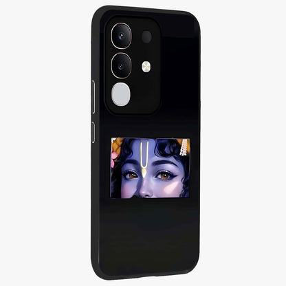 Krishna Divine Embrace Glass Case upright view showcasing sacred Krishna artwork with peaceful devotional theme.