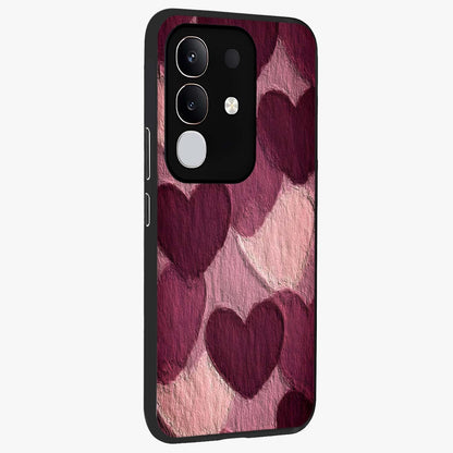 Layered Paper Hearts Glass Case upright view showcasing decorative layered heart artwork with sweet love theme.