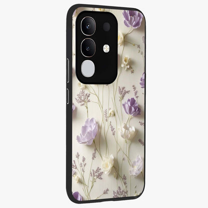 Lilac Breeze Harmony Glass Case upright view showcasing delicate lilac artwork with peaceful floral theme.