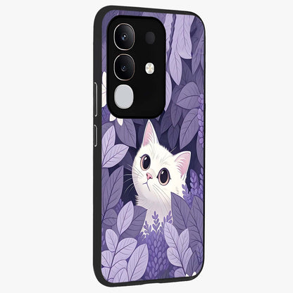 Lilac Hide Peek Cat Glass Case upright view showcasing charming cat artwork with adorable peek theme.