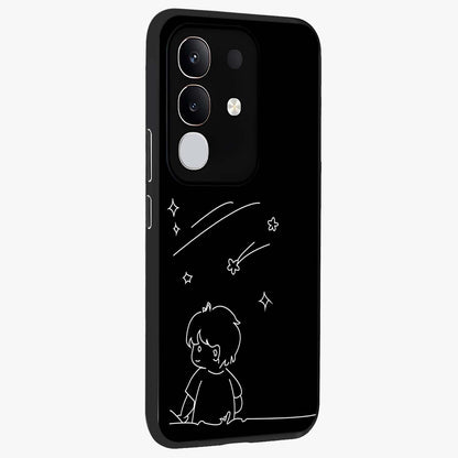 Line Art Boy With Shooting Stars Glass Case upright view showcasing artistic shooting star illustration with minimal style.