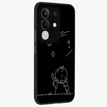 Line Art Girl With Shooting Stars Glass Case upright view showcasing delicate shooting stars artwork with minimal artistic theme.