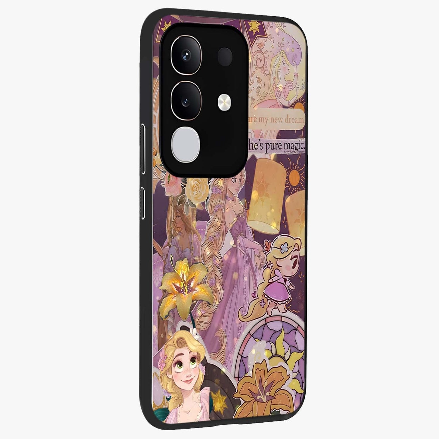 Magical Tangled Dream Glass Case upright view showcasing enchanting artistic artwork with dreamy fantasy theme.