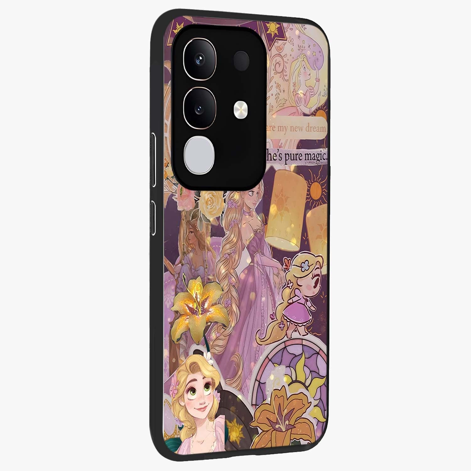 Magical Tangled Dream Glass Case upright view showcasing enchanting artistic artwork with dreamy fantasy theme.