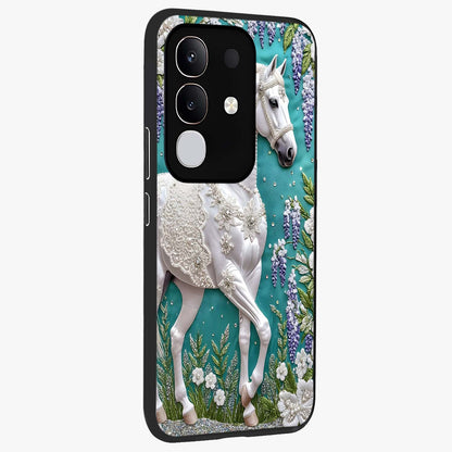 Majestic Floral Stallion Glass Case upright view showcasing dramatic horse artwork with decorative floral theme.