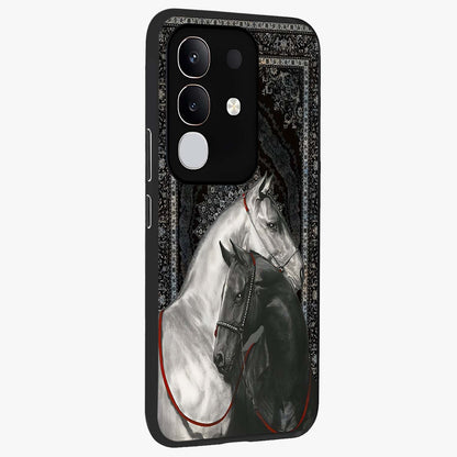 Majestic Ride Legacy Glass Case upright view showcasing dynamic ride inspired artwork with modern automotive theme.
