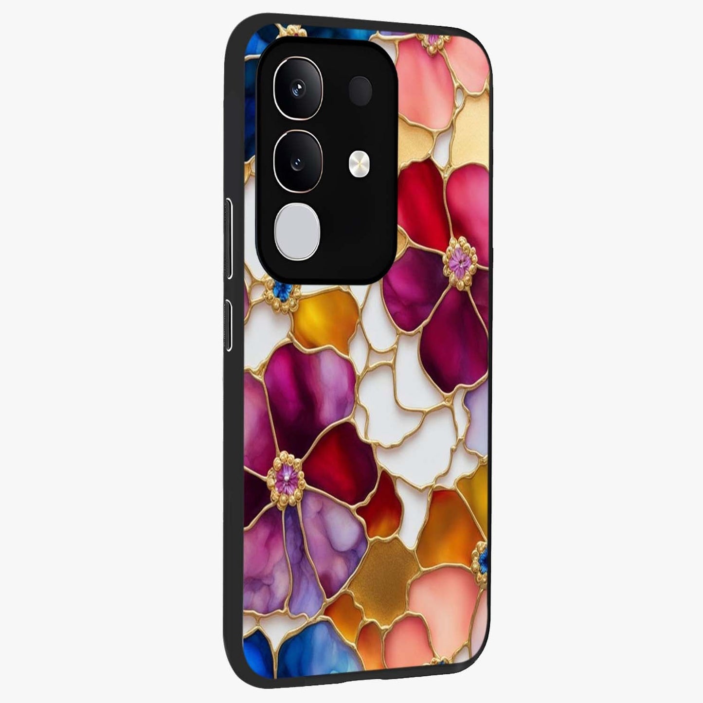 Marble Flower Pattern Glass Case upright view showcasing decorative marble flower artwork with refined style.