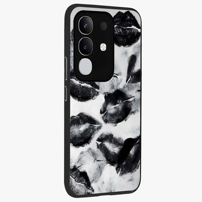 Midnight Kiss Marks Glass Case upright view showcasing stylish kiss mark artwork with trendy romantic theme.