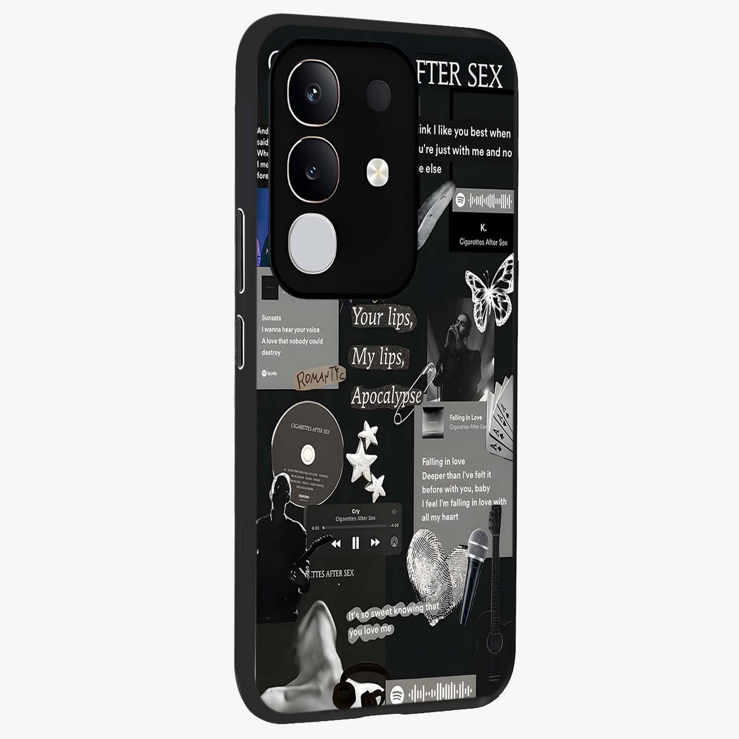 Midnight Love Echo Glass Case upright view showcasing expressive romantic artwork with dreamy midnight theme.