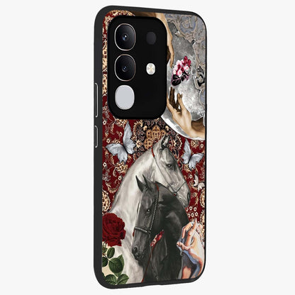 Moonlit Royal Stallion Glass Case upright view showcasing dramatic horse artwork with glowing moon themed design.