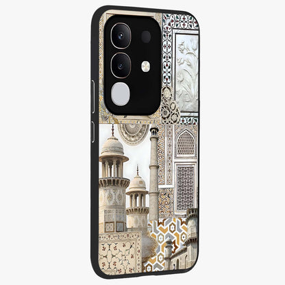 Mughal Marble Legacy Glass Case upright view showcasing ornate Mughal design with luxurious traditional theme.