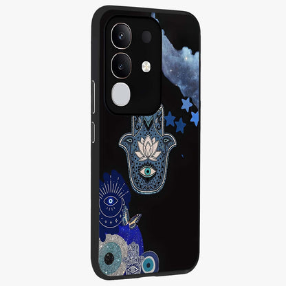 Mystic Hand Aura Glass Case upright view showcasing symbolic hand artwork with mystical energy theme.