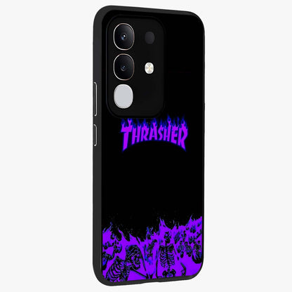 Neon Flame Riot Glass Case upright view showcasing dynamic flame artwork with energetic neon theme.