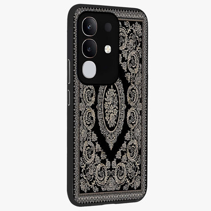 Noir Bloom Elegance Glass Case upright view showcasing graceful floral artwork with luxurious dark theme.