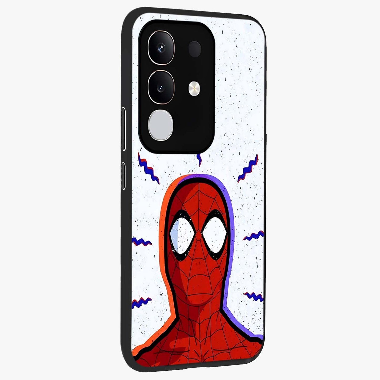 Omg Spiderman Glass Case upright view showcasing energetic superhero artwork with vibrant comic theme.