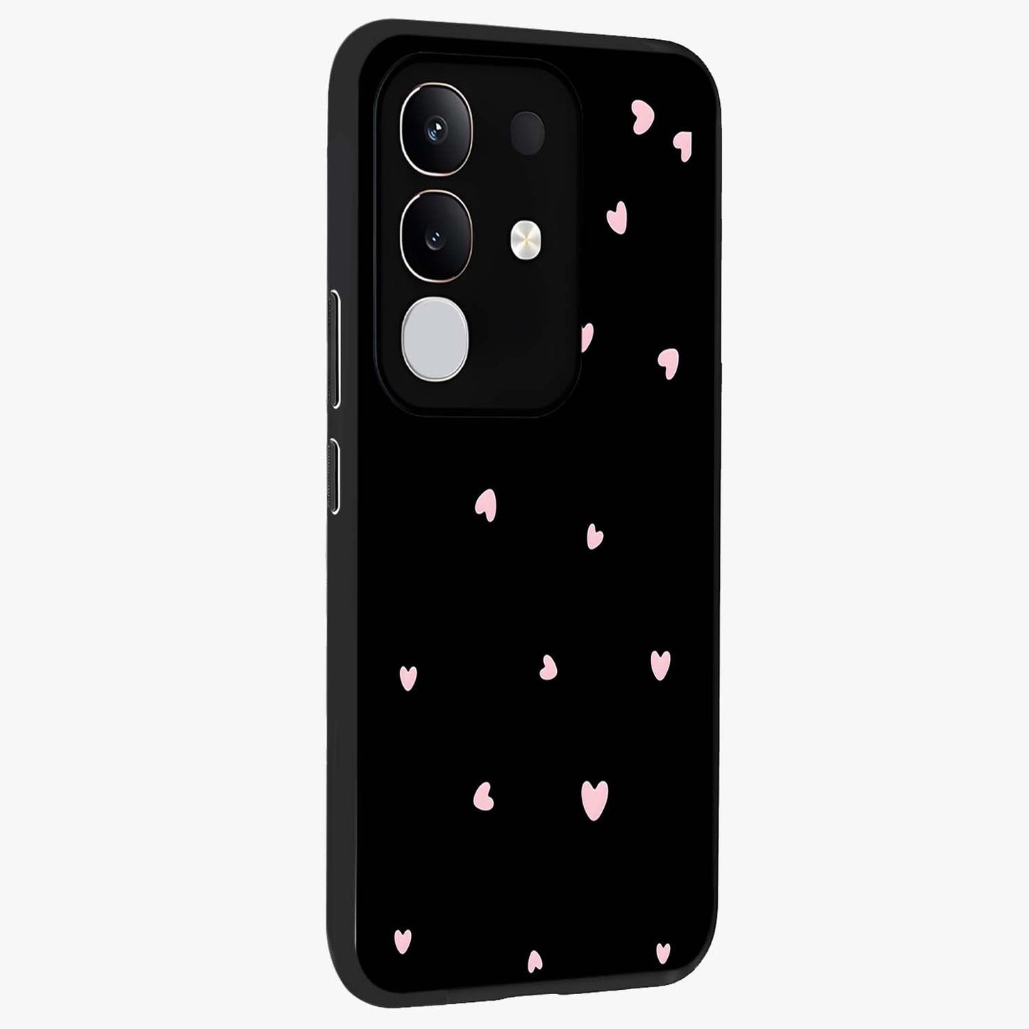 Pink Love Drops Glass Case upright view showcasing charming heart drop artwork with romantic playful theme.