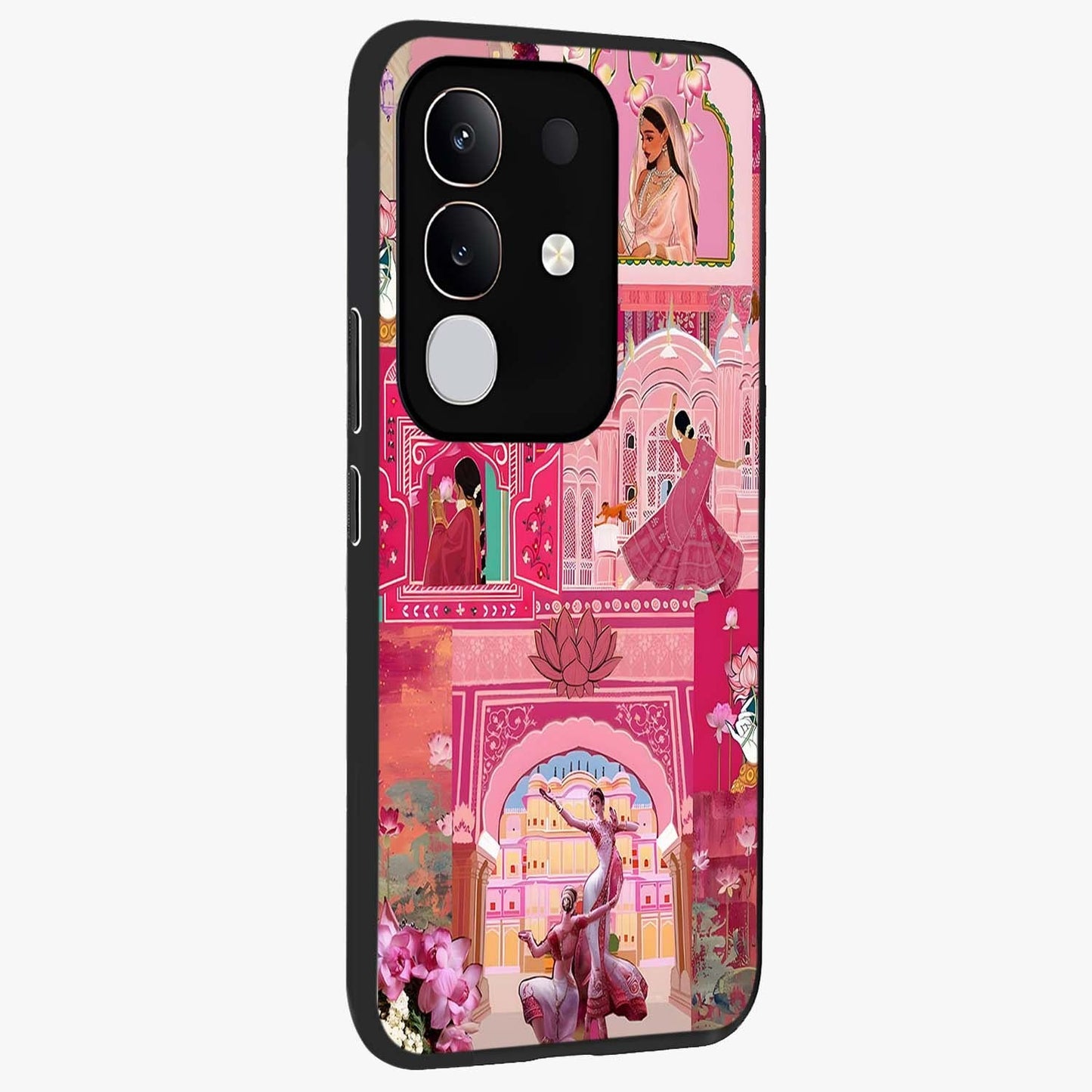 Pink Palace Muse Glass Case upright view showcasing artistic palace artwork with graceful royal theme.