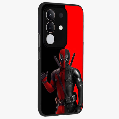 Red & Black Deadpool Theme Glass Case upright view showcasing energetic comic themed artwork with striking red and black design.