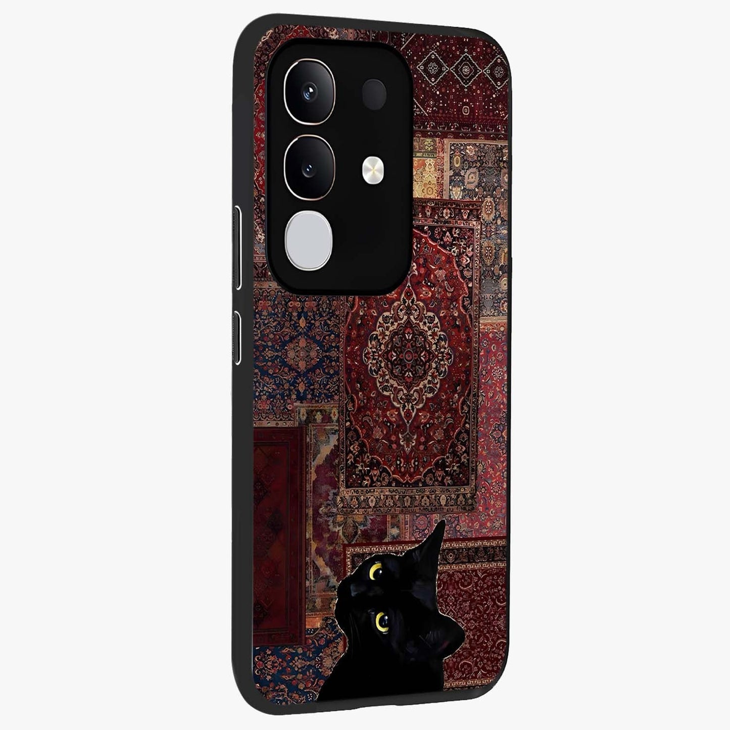 Regal Magic Cat Apple Glass Case upright view showcasing charming cat artwork with playful magical theme.