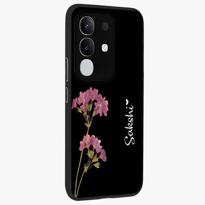 Riching Lavender Flower Custom Name Glass Case upright view showcasing elegant lavender floral artwork with personalized aesthetic.