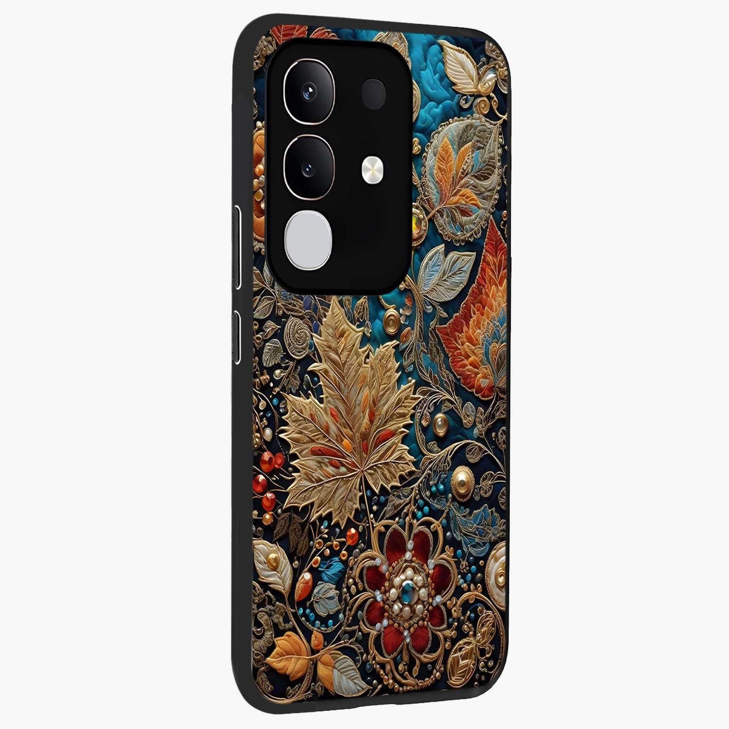 Royal Jewel Garden Glass Case upright view showcasing rich floral artwork with luxurious garden theme.