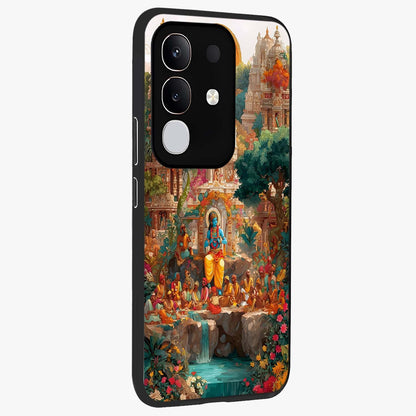 Sacred Sunlight Gods Glass Case upright view showcasing glowing divine artwork with sacred mythological theme.