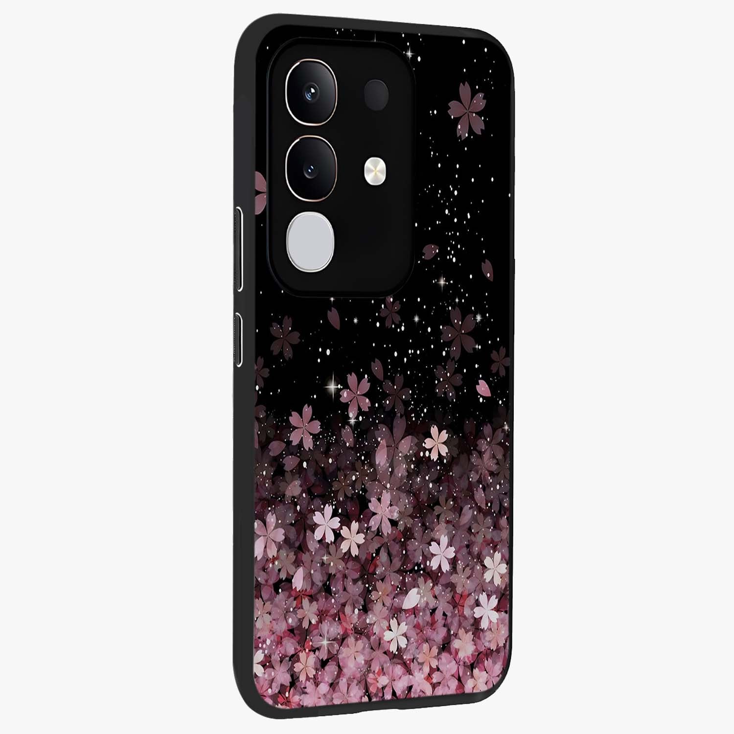 Small Starry Flowers Glass Case upright view showcasing charming floral artwork with dreamy starry theme.