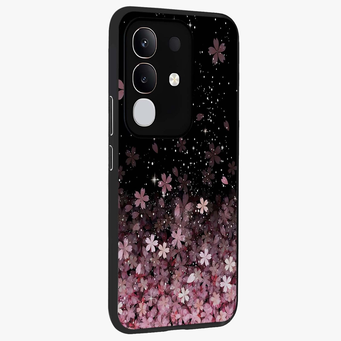 Small Starry Flowers Glass Case upright view showcasing charming floral artwork with dreamy starry theme.