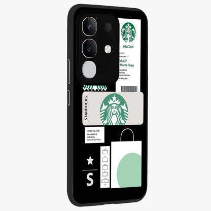Starbucks Mocha Glass Case upright view showcasing trendy coffee inspired artwork with modern lifestyle theme.