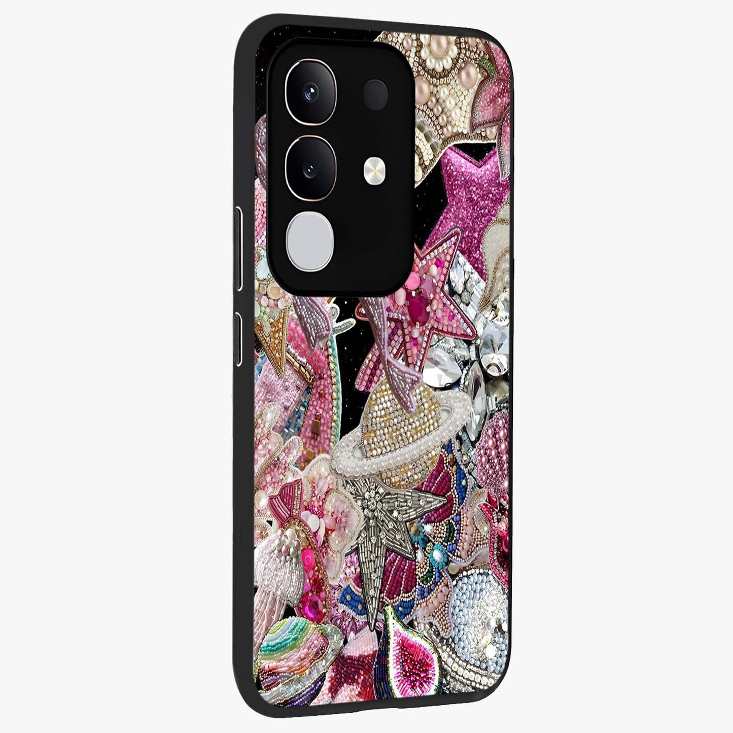 Starlit Jewel Dream Glass Case upright view showcasing radiant star inspired artwork with magical night theme.
