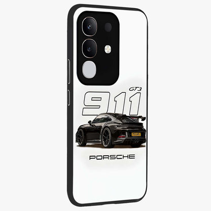 Turbo Legacy Icon Glass Case upright view showcasing bold racing inspired artwork with classic car theme.