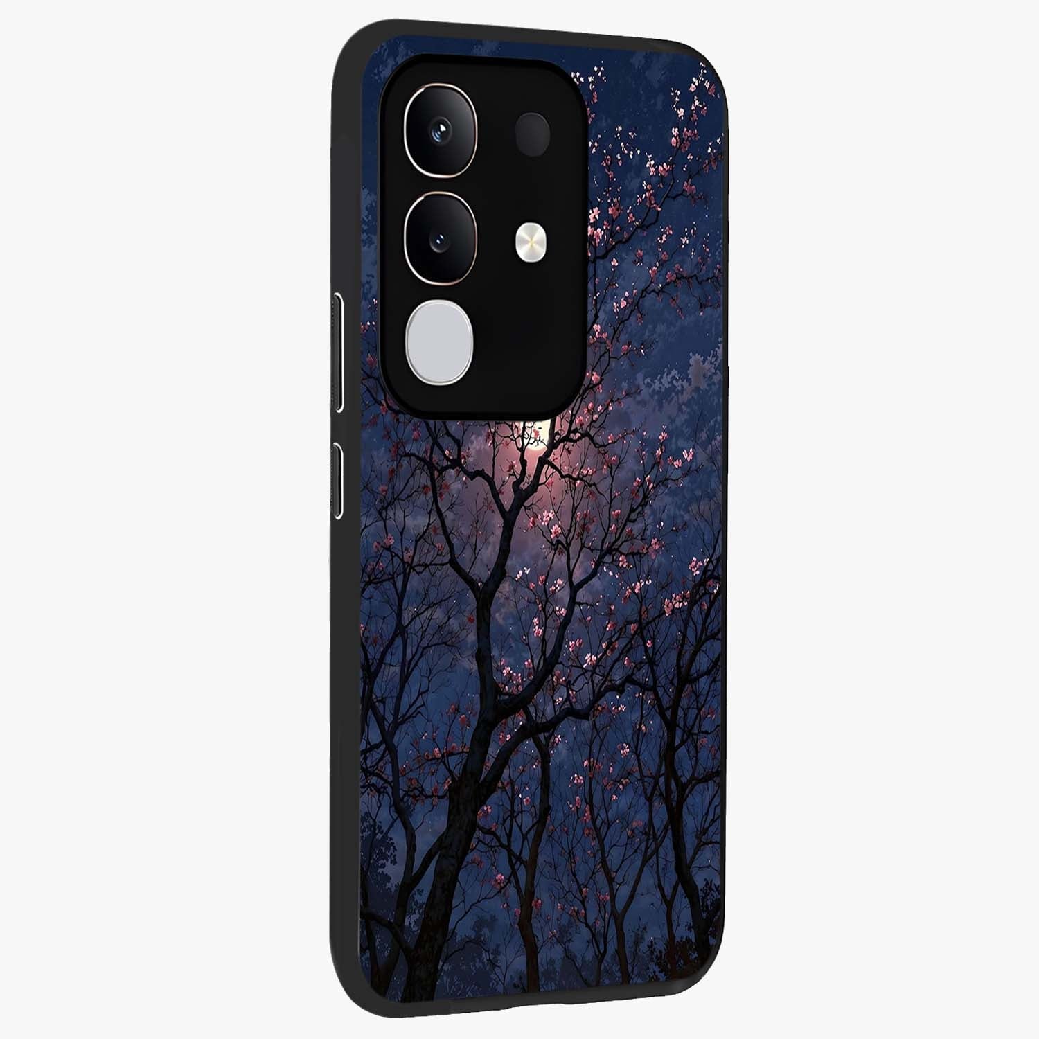 Twilight Sakura Serenade Glass Case upright view showcasing beautiful cherry blossom artwork with serene evening theme.