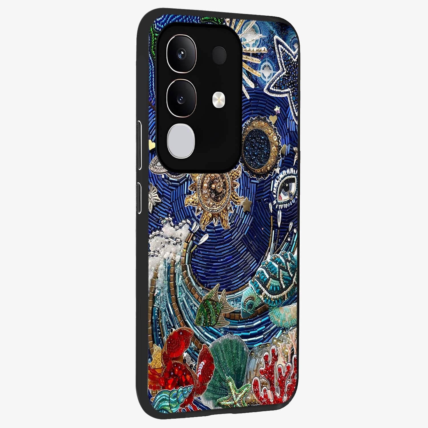 Universe Underwater Spark Glass Case upright view showcasing magical underwater galaxy artwork with vibrant cosmic theme.