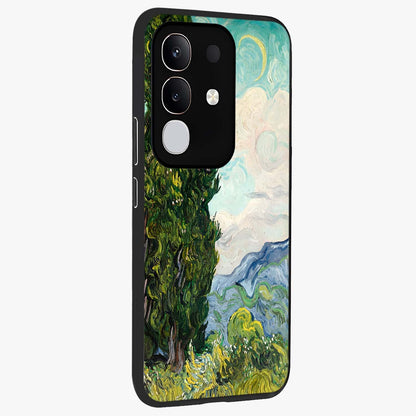 Van Gogh Vintage Art Glass Case upright view showcasing elegant vintage painting artwork with artistic heritage theme.