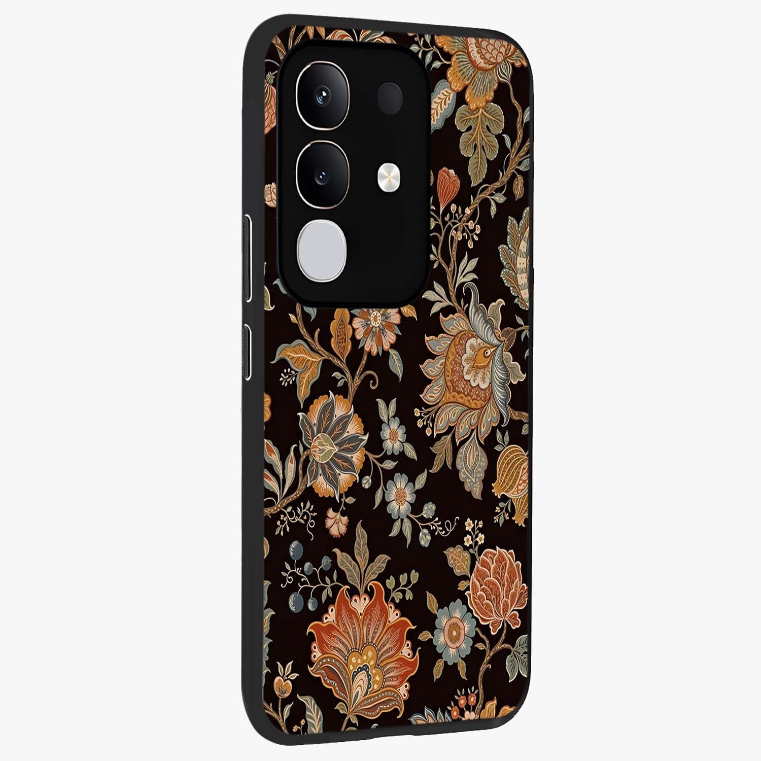Vintage Floral Dream Glass Case upright view showcasing delicate floral artwork with timeless vintage theme.