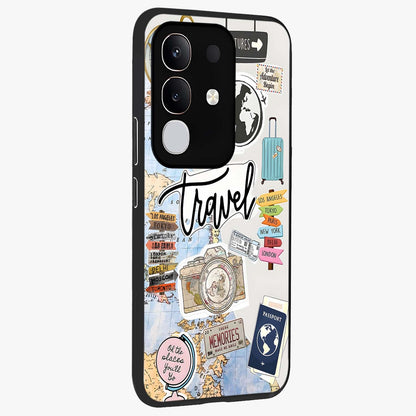 Wanderlust Journal Glass Case upright view showcasing wanderlust inspired artwork with creative exploration theme.